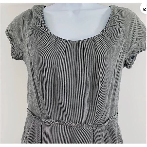 J. CREW FACTORY Gray Grey Career Short Cap Sleeve Stripe Cotton Silk Dress 14 - Picture 2 of 16